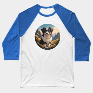 Mini Australian Shepherd Field Of Daisies Baseball T-Shirt